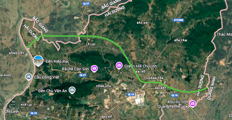 Vị trí tuyến đường quy hoạch nhìn từ vệ tinh Google Maps