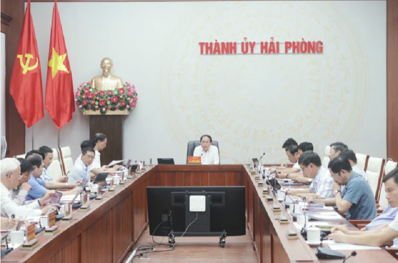 Bí thư Thành ủy Hải Phòng Lê Tiến Châu phát biểu tại hội nghị. Ảnh: CTV. 