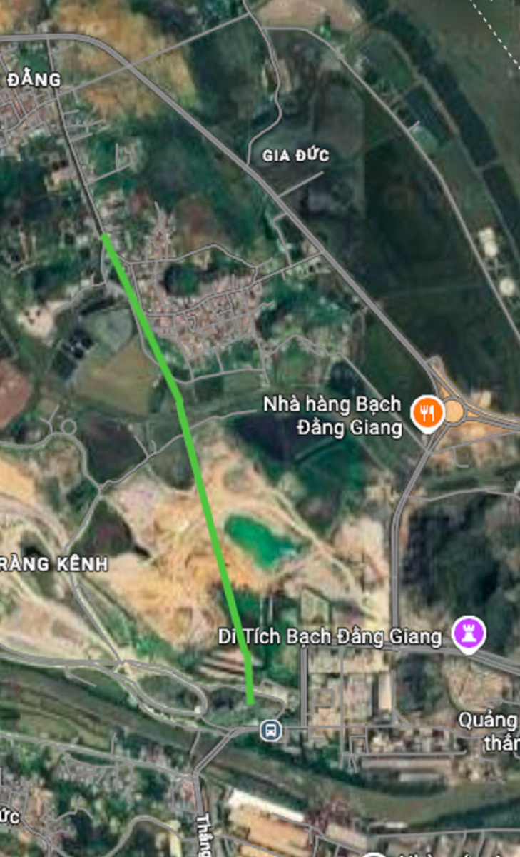 Vị trí thực địa tuyến đường qua sông Gia Đước trên vệ tinh