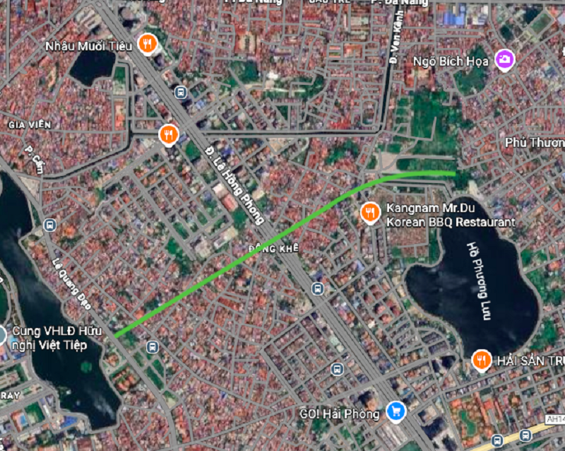 Hình ảnh vệ tinh khu vực đường quy hoạch phường Gia Viên