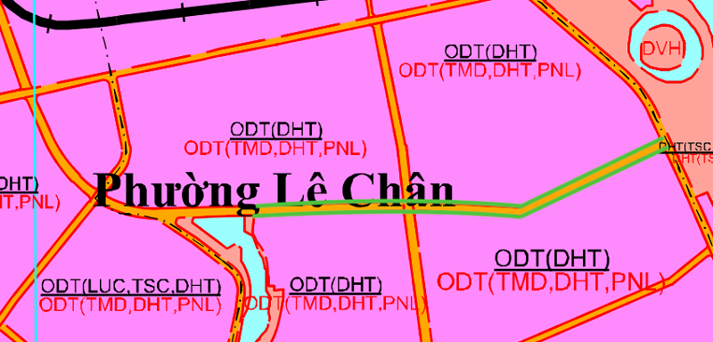 Bản đồ quy hoạch tuyến đường mới tại phường Lê Chân nối từ hồ Ông Báo đến hồ Quần Ngựa