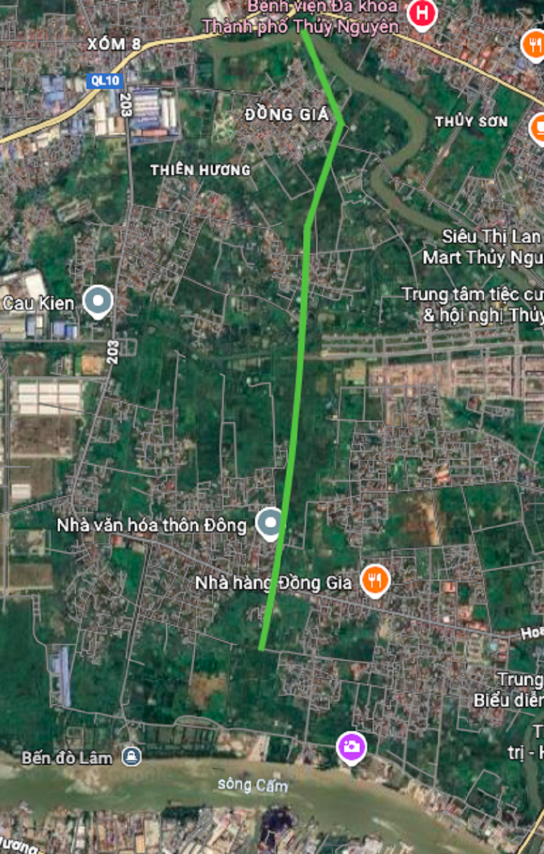 Hình ảnh vệ tinh khu vực quy hoạch đường Vành đai 2 phường Thiên Hương
