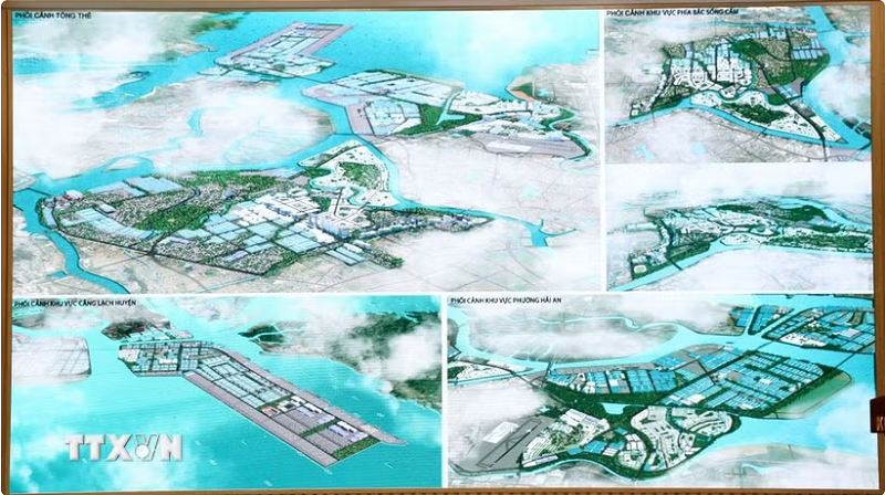 Phối cảnh tổng thể Khu kinh tế Đình Vũ-Cát Hải đến năm 2045. (Ảnh: Mạnh Tú/TTXVN)