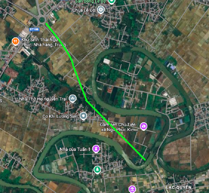 Hình ảnh thực địa khu vực tuyến đường đi qua trên vệ tinh.