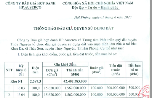 TB đấu giá 99 lô khau da, Thuỷ Sơn T6/2020