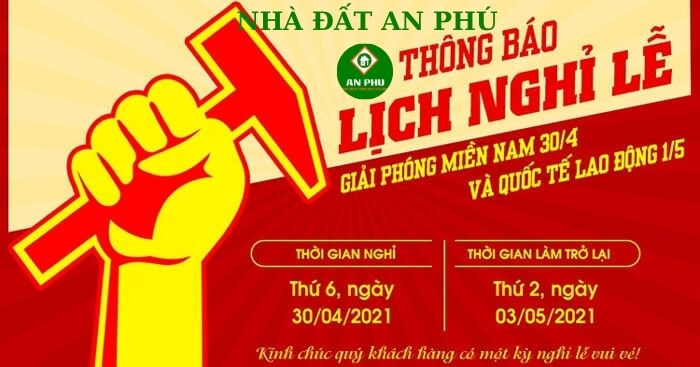 TB lịch nghỉ 30/4 và ngày Quốc tế Lao động 01/5 năm 2021