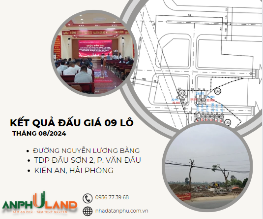 Kết quả trúng đấu giá 09 lô tại đường Nguyễn Lương Bằng, TDP Đẩu Sơn 2, Phường Văn Đẩu, Kiến An, Hải Phòng tháng 8 năm 2024