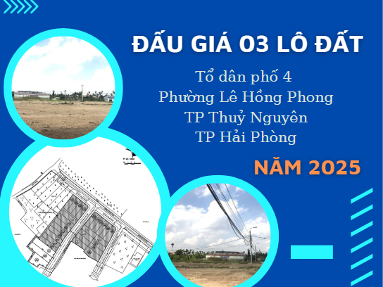 Thông báo đấu giá 03 lô đất tại Tổ dân phố 4, phường Lê Hồng Phong, TP Thuỷ Nguyên, TP Hải Phòng