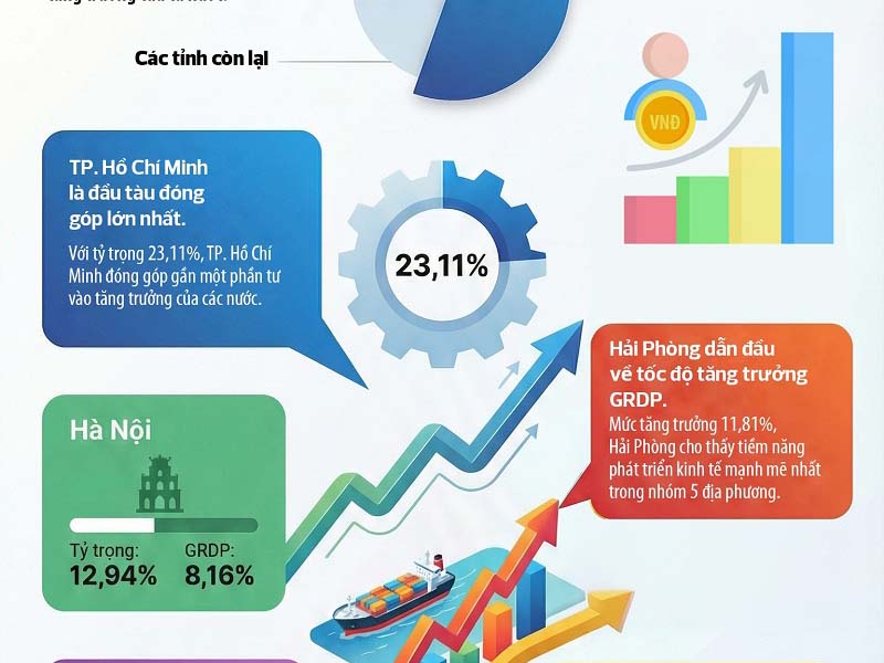 [Infographic] Top 5 tỉnh thành đóng góp lớn nhất vào tăng trưởng kinh tế Việt Nam 2025