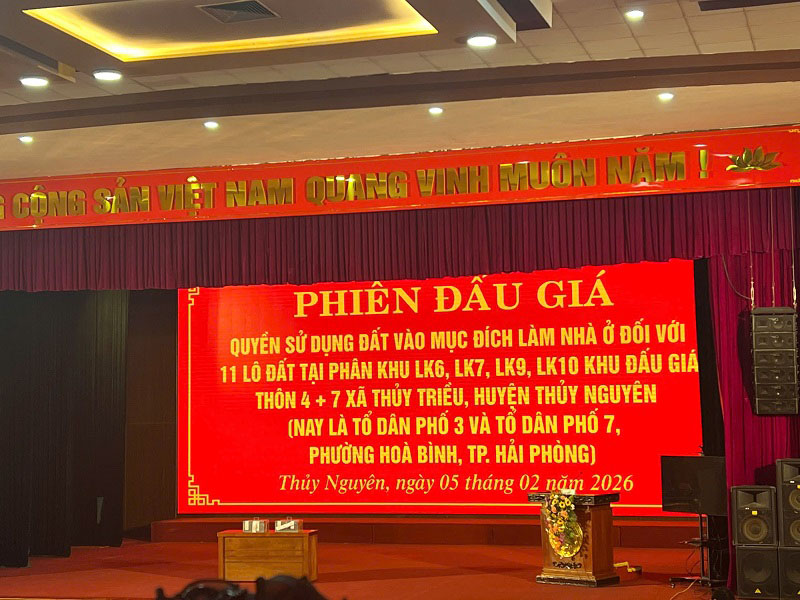 Kết quả trúng đấu giá 11 lô đất tại thôn 4+7, xã Thủy Triều, huyện Thủy Nguyên (nay là TDP 3 và TDP 7, phường Hoà Bình), thành phố Hải Phòng tháng 2 năm 2026