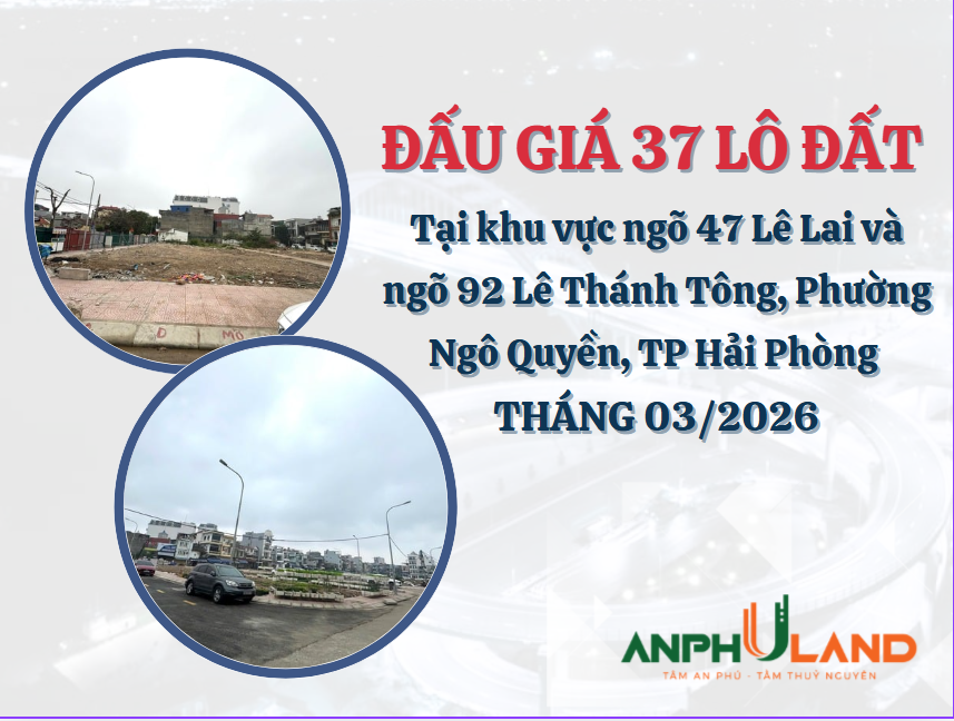Thông báo đấu giá 37 lô đất thuộc khu đất LK1, LK2, dự án chỉnh trang đô thị tại khu vực ngõ 47 Lê Lai và ngõ 92 Lê Thánh Tông, phường Ngô Quyền, TP Hải Phòng tháng 3/2026