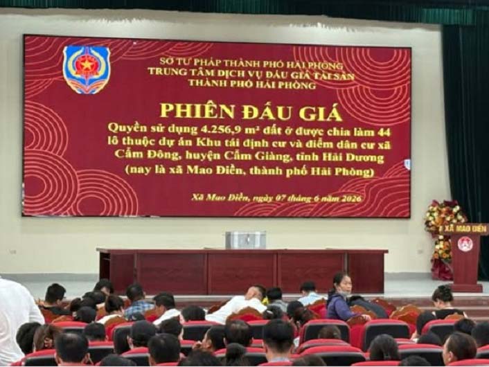 Kết quả đấu giá 44 lô xã Cẩm Đông, huyện Cẩm Giàng, tỉnh Hải Dương nay là xã Mao Điền, TP Hải Phòng tháng 6 năm 2026