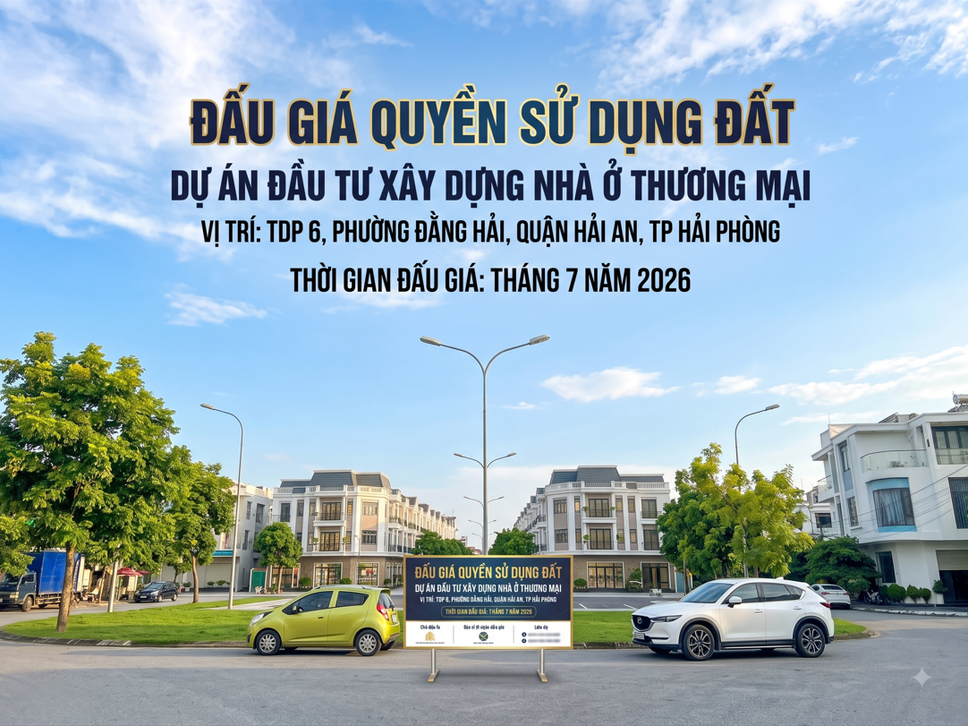 Thông báo đấu giá QSDĐ thực hiện Dự án đầu tư xây dựng nhà ở thương mại tại TDP 6, phường Đằng Hải,  quận Hải An (nay là phường Hải An), TP Hải Phòng tháng 7 năm 2026