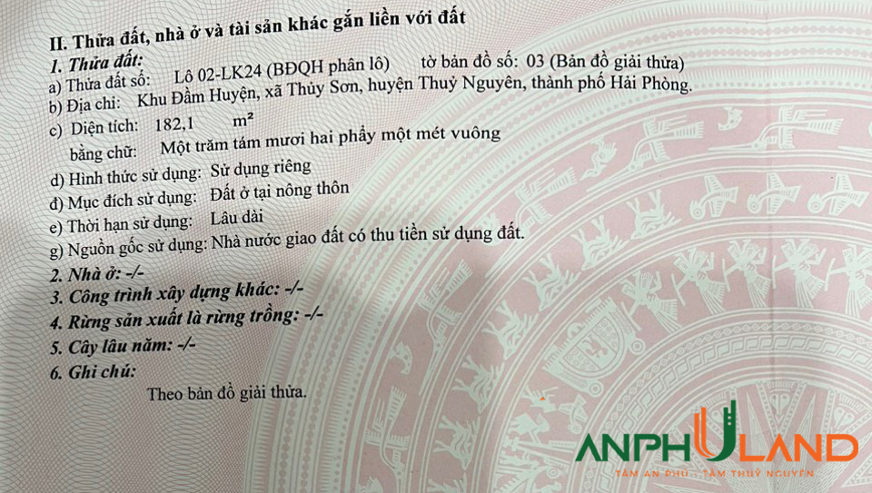 Cần bán đất đẹp lô 02 Lk 24 tại khu Cửa Trại, Thuỷ Sơn, Thuỷ Nguyên, Hải Phòng