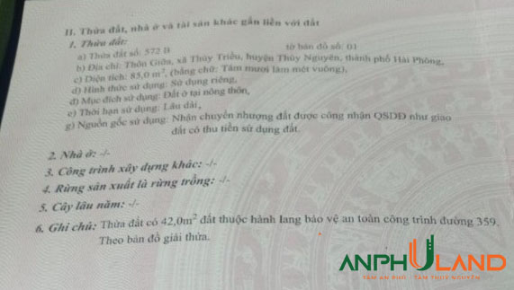 Cần bán duy nhất lô mặt đường 359 Thủy Triều, Thủy Nguyên, Hải Phòng 