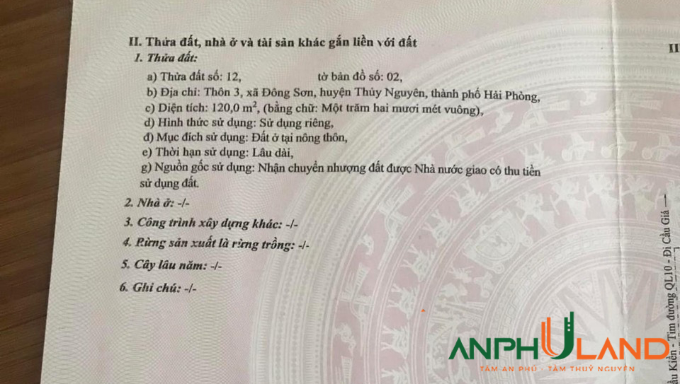 Chính chủ bán lô đất đẹp tại Đông Sơn, Thuỷ Nguyên, Hải Phòng