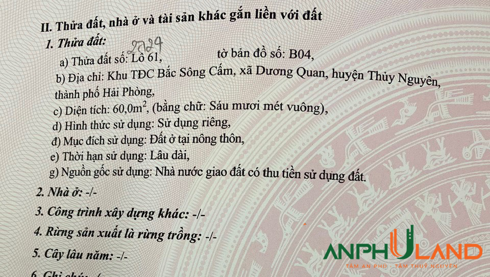 Cần bán lô đất Khu B, TĐC Bắc Sông Cấm, Dương Quan, Thuỷ Nguyên, Hải Phòng