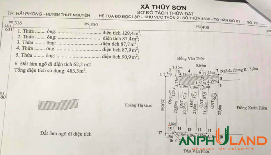 Cần bán lô đất 129m2 tại Thuỷ Sơn, Thuỷ Nguyên, Hải Phòng