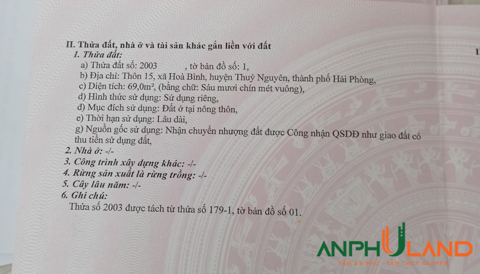 Cần bán lô góc 2 mặt tiền thôn 15, Hoà Bình, Thuỷ Nguyên, Hải Phòng