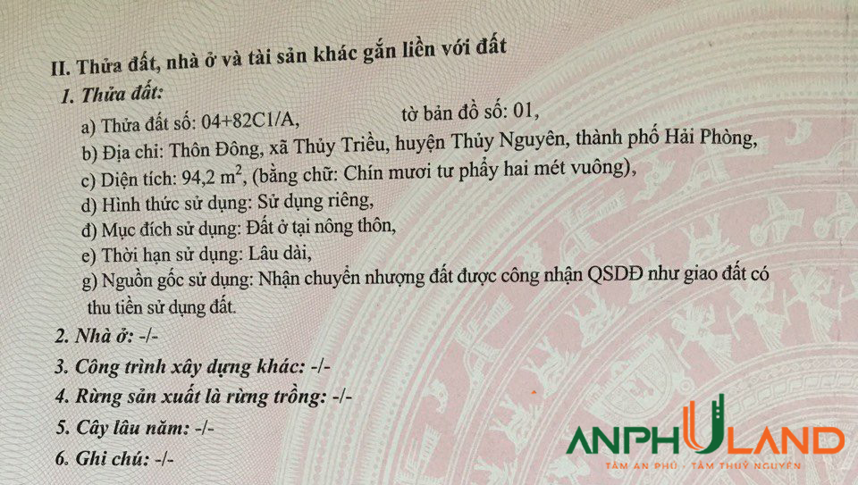 Chính chủ gửi bán 2 lô đất tại thôn Đông ,Thuỷ Triều ,Thủy Nguyên, Hải Phòng