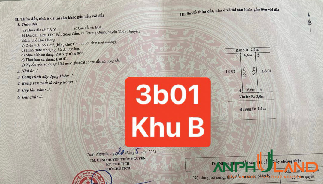 Bán lô đất khu B thuộc BSC tại Dương Quan, Thuỷ Nguyên, Hải Phòng