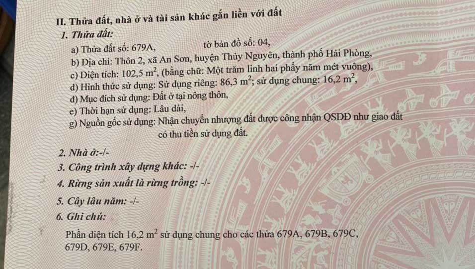 Cần bán lô đất giá công nhân tại An Sơn, Thuỷ Nguyên, Hải Phòng