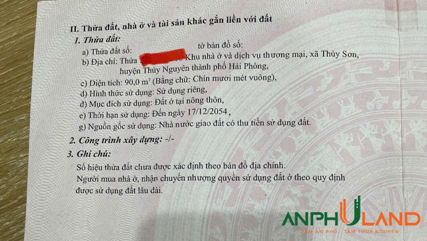 Cần bán duy nhất lô 90m2 KĐT Tân Quang Minh, Thuỷ Sơn, Thuỷ Nguyên, Hải Phòng