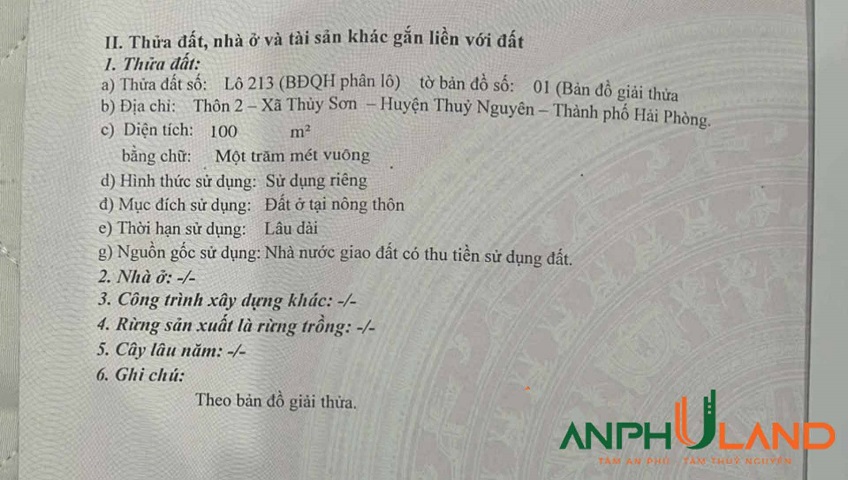 Cần bán lô đất mặt đường 18m tại Khau Da, Thuỷ Sơn, Thuỷ Nguyên, Hải Phòng