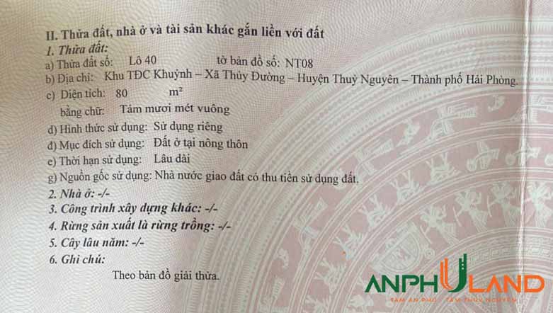 Cần bán đất tái định cư Khuỷnh, Thuỷ Đường, Thủy Nguyên, Hải Phòng