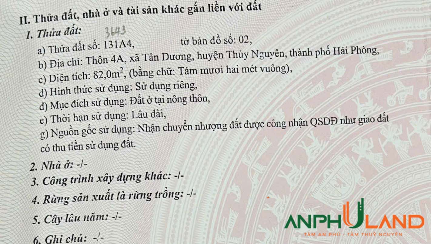 Bán siêu phẩm 2 mặt tiền tại thôn 4A, Tân Dương, Thuỷ Nguyên, Hải Phòng  