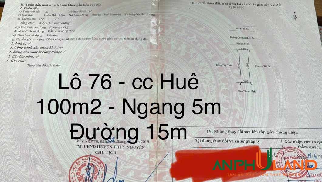 Siêu phẩm trục đường chính 15m tại chung cư Huê, Hoa Động, Thủy Nguyên, Hải phòng