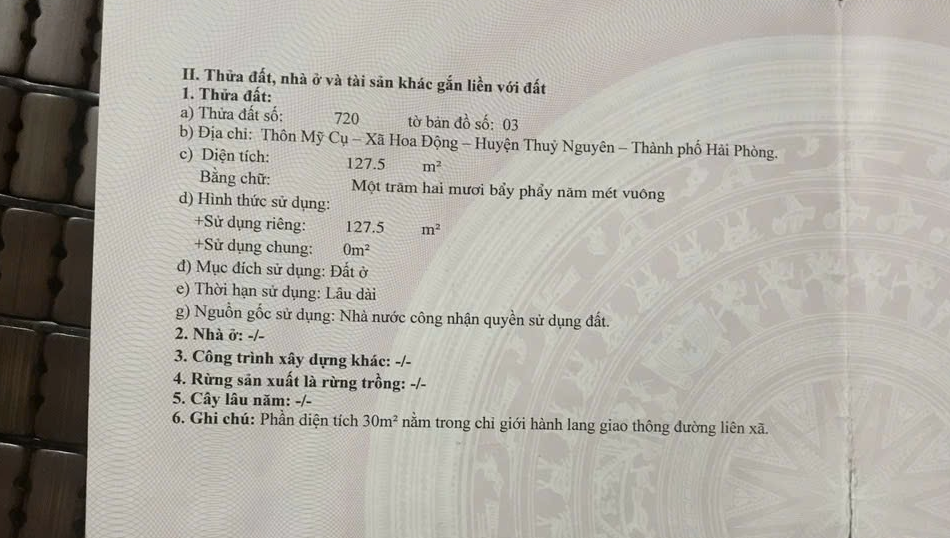 Bán lô đất đẹp giá tốt tại Thôn Mỹ Cụ, Hoa Động, Thuỷ Nguyên, Hải Phòng