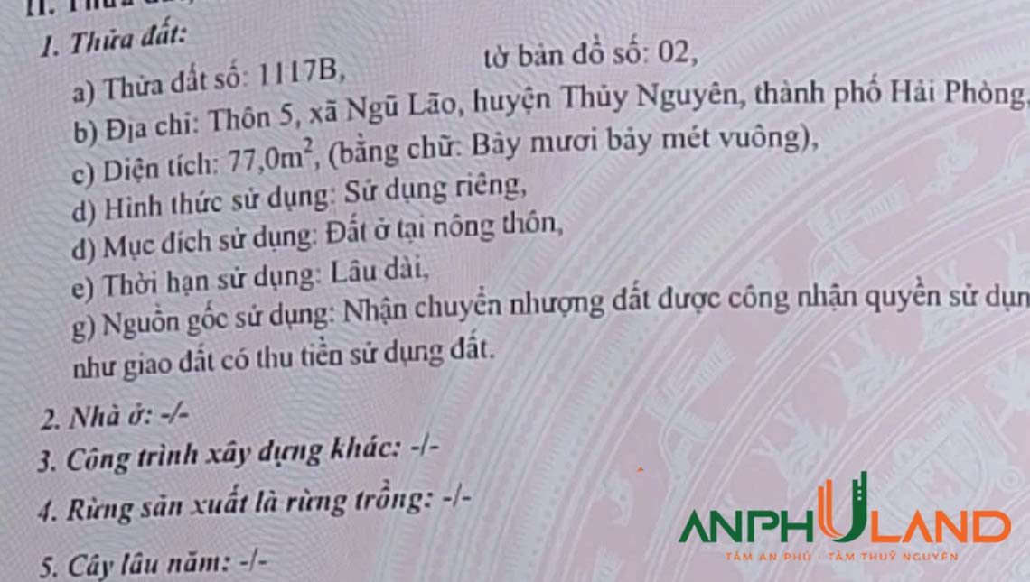 Bán lô đất đường thôn Ngũ Lão, Thuỷ Nguyên, Hải Phòng