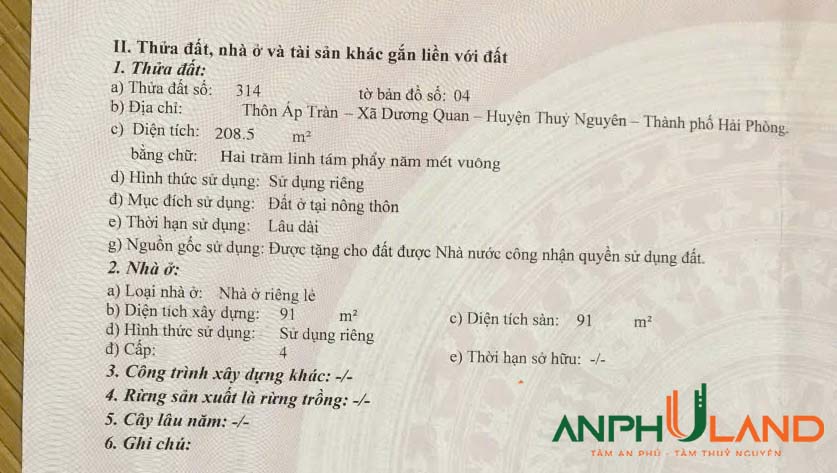 Cần bán lô đất tại thôn Áp Tràn, Dương Quan, Thủy Nguyên, Hải Phòng