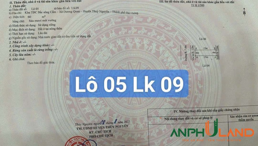 Cần bán lô đất 05 LK 9 tại TĐC Áp Tràn, Dương  Quan, Thủy Nguyên, Hải Phòng