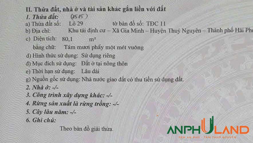 Chào bán lô đất TĐC Gia Minh, xã Bạch Đằng, TP Thuỷ Nguyên, Hải Phòng