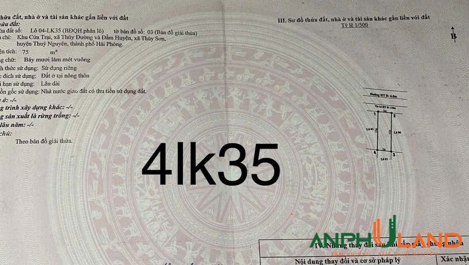 Cần bán siêu phẩm lô 4LK35 tại khu đấu giá Cửa Trại, Phường Thủy Đường, TP Thủy Nguyên