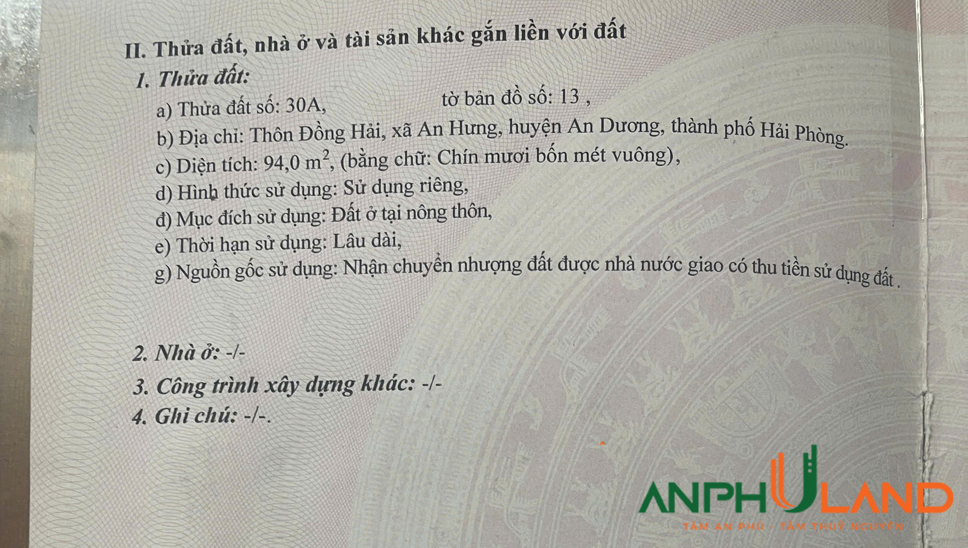 Duy nhất 1 lô đất phân lô tại phường An Hưng, quận Hồng Bàng (huyện An Dương cũ), Hải Phòng