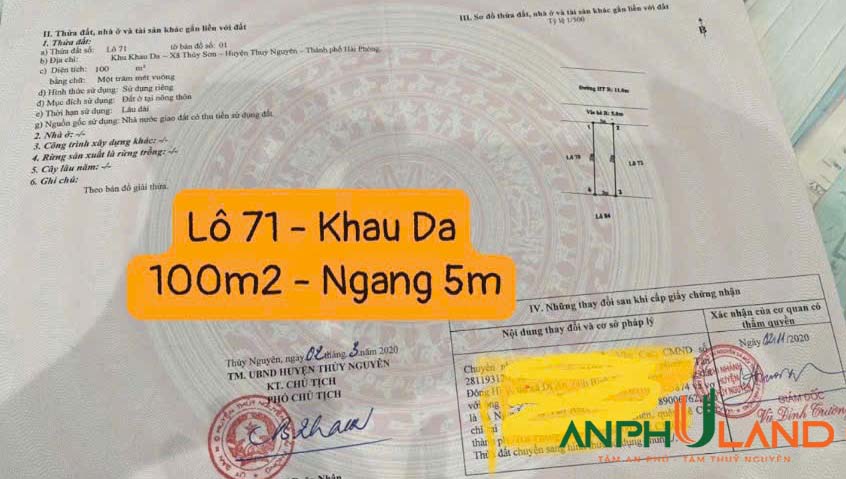 Bán lô đất đẹp khu Khau Da, phường Thuỷ Đường, TP Thuỷ Nguyên, Hải Phòng