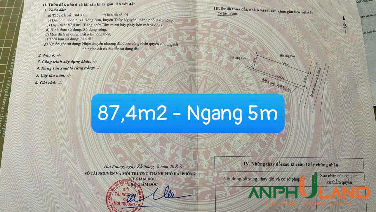 Chào bán lô đất đường trục Tổ dân phố 5, phường Trần Hưng Đạo (xã Đông Sơn), TP Thuỷ Nguyên