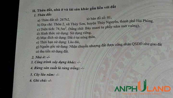 Chính chủ bán lô đất TDP2, phường Thuỷ Đường (xã Thuỷ Sơn), TP Thuỷ Nguyên, Hải Phòng