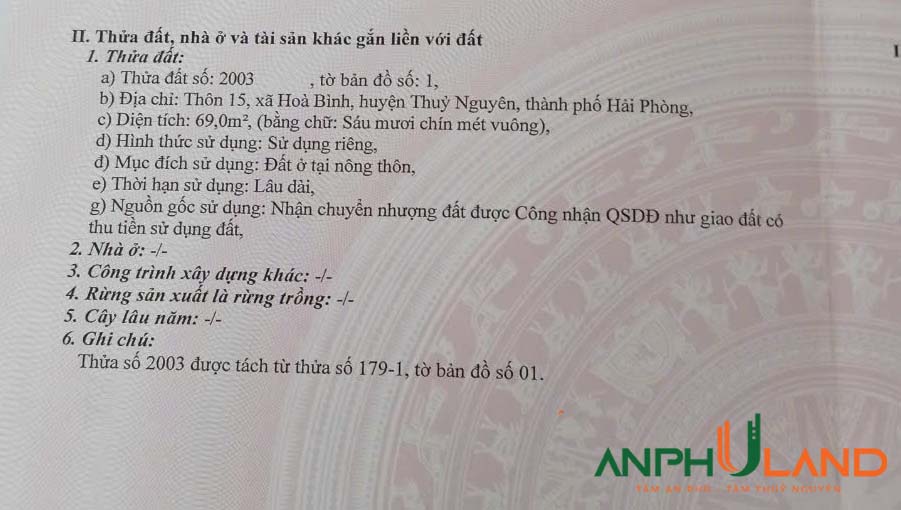 Cần bán lô đất giá ưu đãi tại Phường Hòa Bình, TP Thủy Nguyên, Hải Phòng