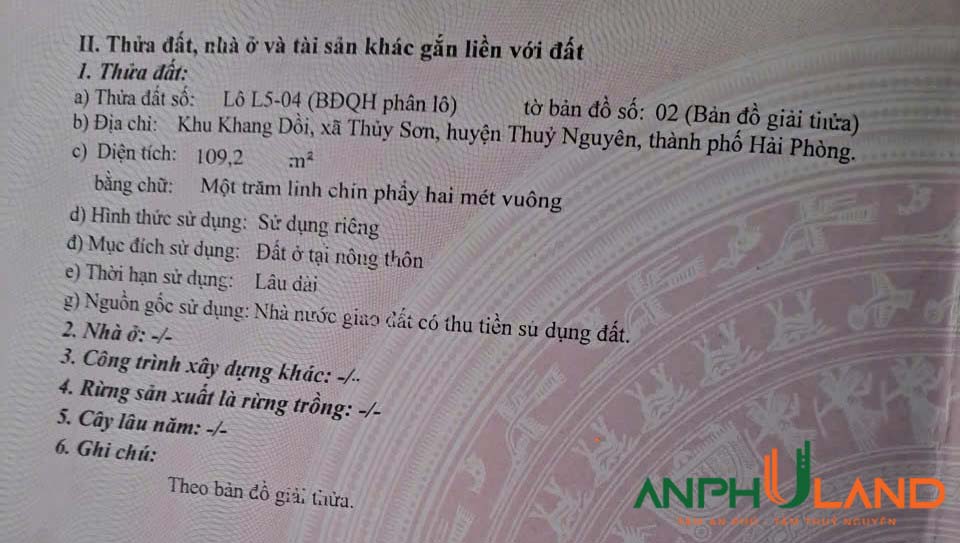 Bán lô đất tuyến 2 mặt đường 359 phường Thuỷ Đường, TP Thuỷ Nguyên, Hải Phòng