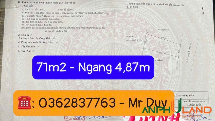 Chính chủ cần tiền bán lô đất đẹp TDP Bái Trong, phường Hoa Động, TP Thủy Nguyên