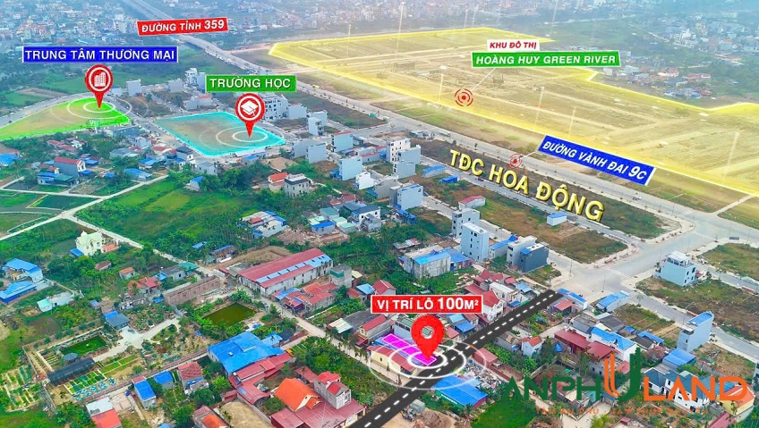 Cần bán nhanh lô mặt đường tuyến 1 với 9C Vsip, dự án Hoàng Huy Green River, cạnh TĐC Hoa Động