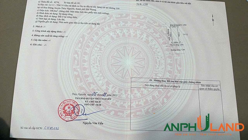 Cần bán siêu phẩm có 102 tại TĐC Phường Hoa Động, TP Thủy Nguyên, Hải Phòng
