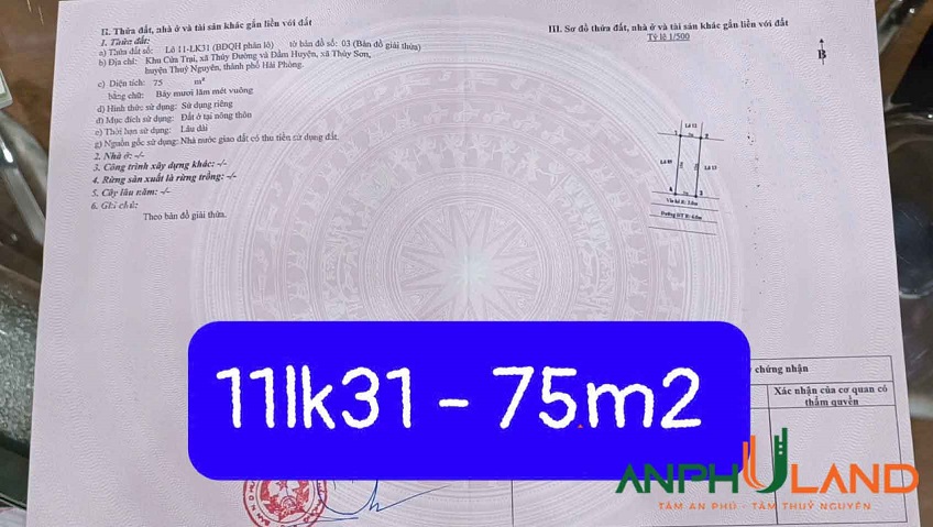 Cần bán lô đất dự án khu Cửa Trại, Phường Thủy Đường, TP Thủy Nguyên, Hải Phòng