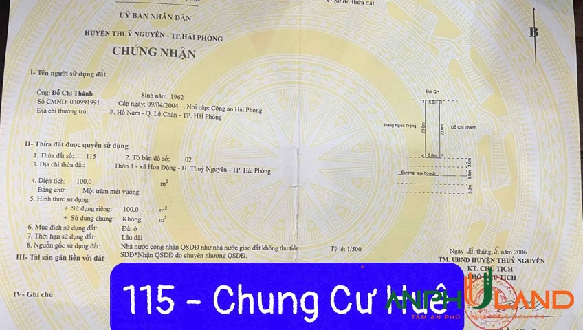 Cần bán lô đất chung cư Huê, Phường Hoa Động, TP Thủy Nguyên, Hải Phòng