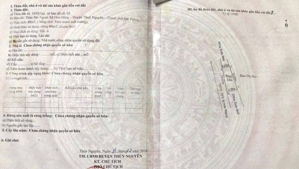 Bán đất mặt đường phường Hoa Động , TP Thuỷ Nguyên, Hải Phòng
