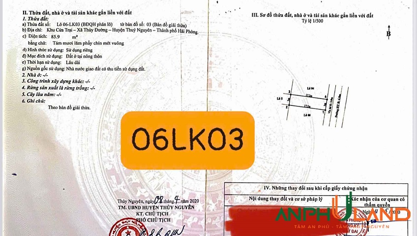 Cần bán lô đất khu dự án Cửa Trại, Phường Thủy Đường, TP Thủy Nguyên, Hải Phòng